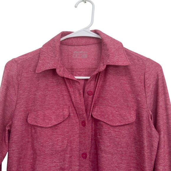 Eddie Bauer Women XS Pink Heather Button-Up Long-Sleeve Shirt Dual Chest Pockets - Picture 14 of 16